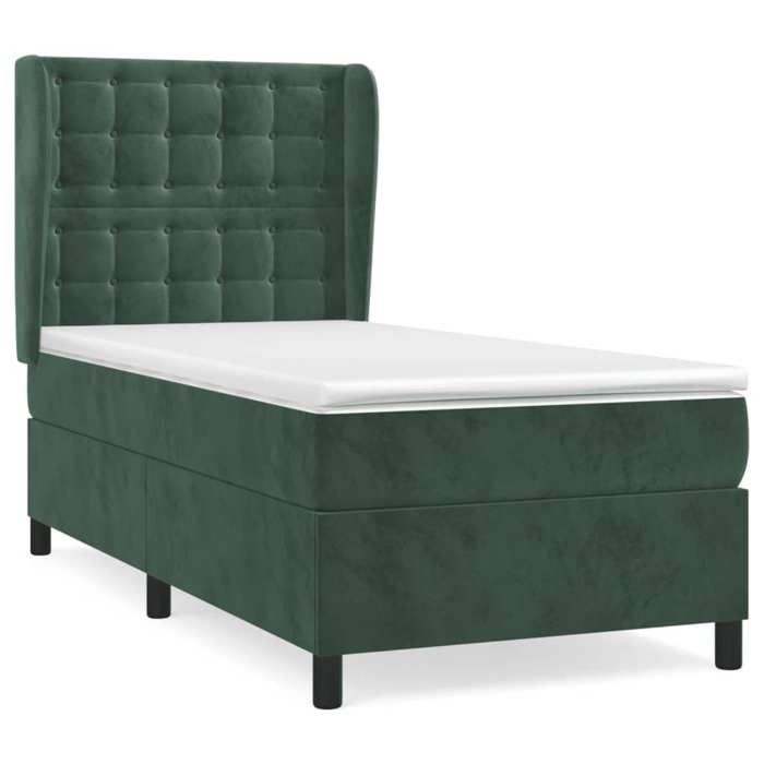 3129438 vidaXL Lit à sommier tapissier avec matelas Vert foncé 100x200 cm