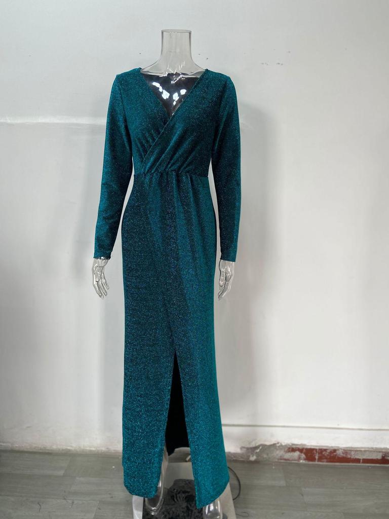 Sparkling Crystal V-Neck Evening Gown - Elegant Luxury Banquet & Performance Dress
