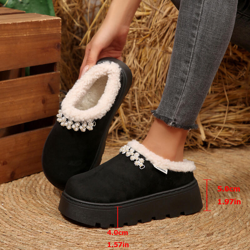 Fashion Warm Plush Thick Bottom Outdoor Slippers Women 2025 Winter Chunky Platform Wedge Heel Non Slip Indoor Slippers Furry House Shoes