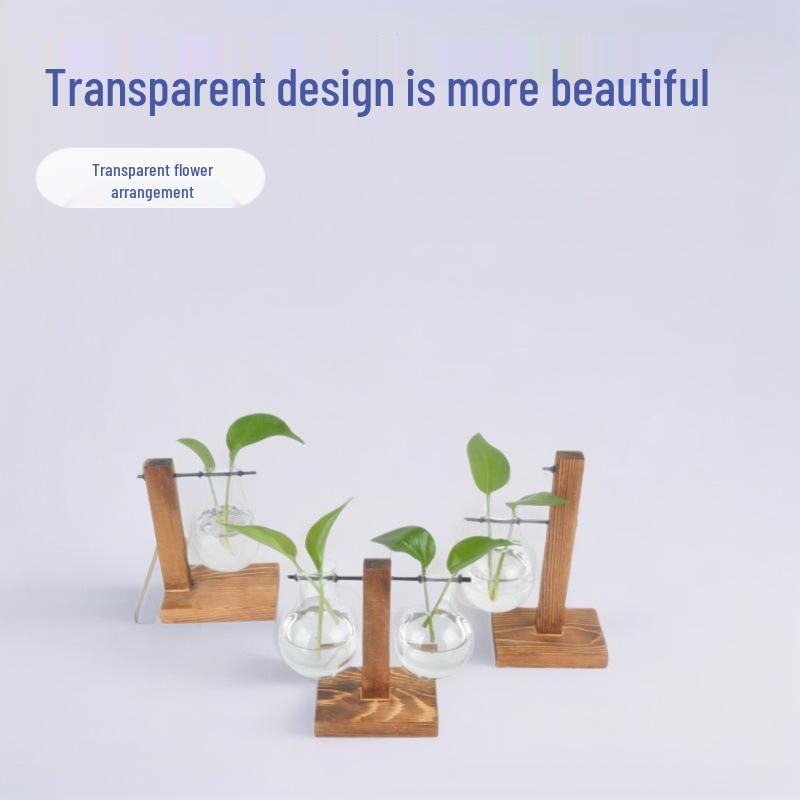 Innovative Wooden Frame Hanging Glass Hydroponic Vase for Pothos – Desktop Flower Arrangement Decor
