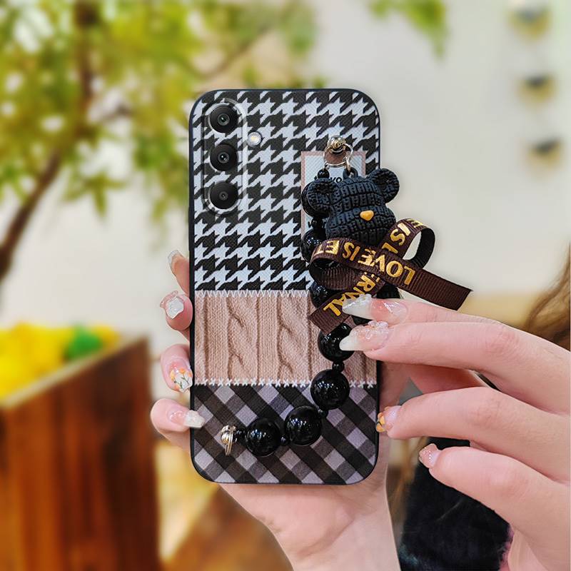 Cartoon Skin-friendly Feel Phone Case For Samsung Galaxy M56 5G/SM-M566B Cute Silicone Back Cover Black Pearl Pendant