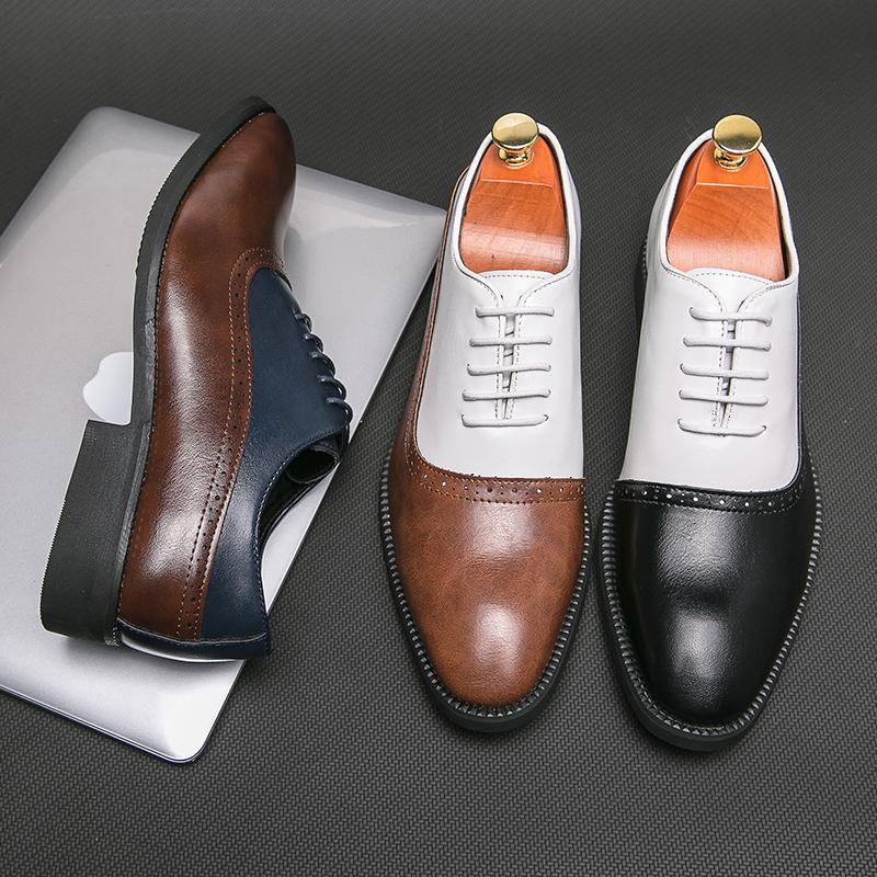 Fashion Mens Luxury Business Shoes Brogue Lace-up Mens Shoe Outdoor Casual British Style Contrast Oxford Shoes Mens Office Shoes