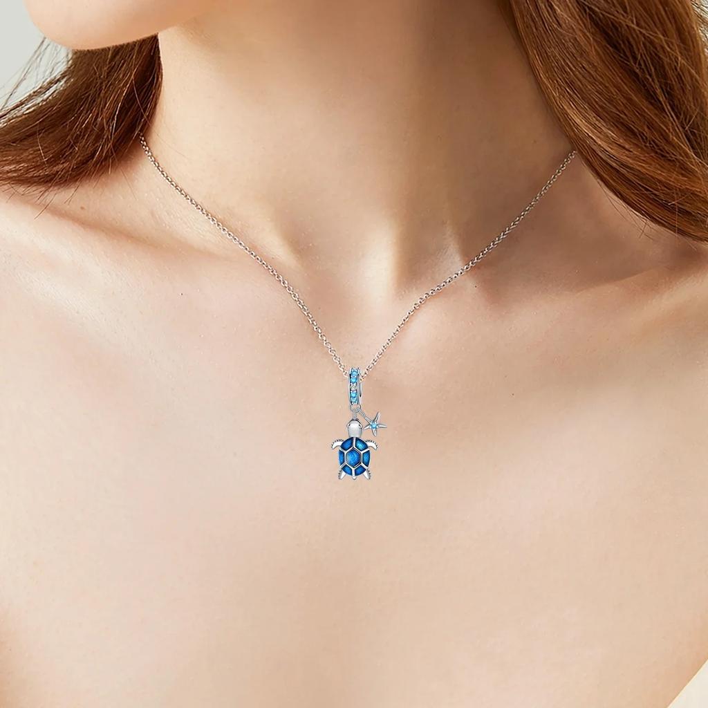 New Summer Murano Glass Sea Turtle Dangle Charm Colorful Crystal Pendants Fit Original Bracelet Copper Fine Jewelry
