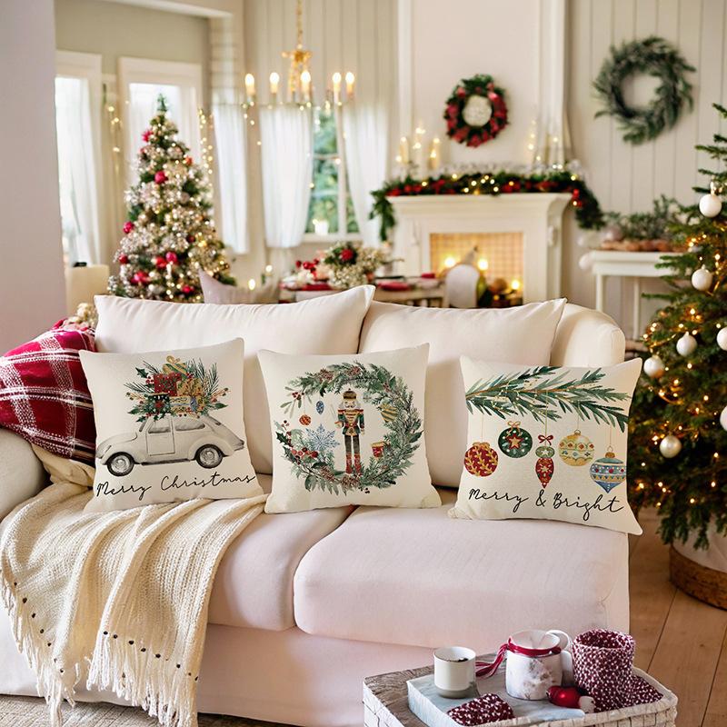 Christmas Printed Pillow Cover New Home Imitation Linen Sofa Decoration Cushion Bedroom Cushion Pillow Cover
