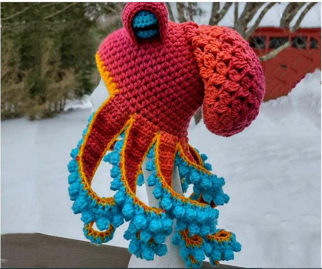 Handmade 2024 Fall/Winter Rainbow Dopamine Octopus Crochet Hat