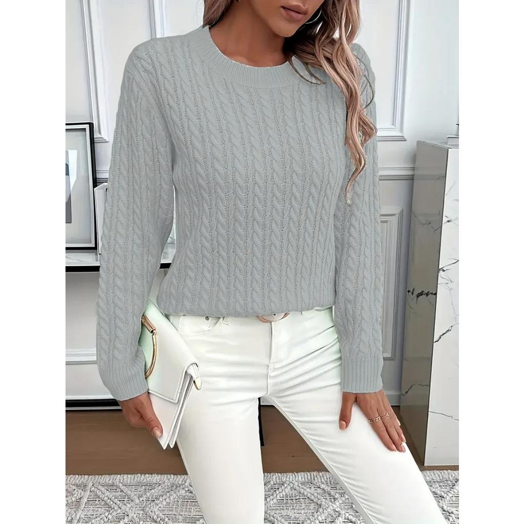 Damen Eleganter Einfarbiger Rundhals-Pullover - Weiche Freizeit- und Formelle Kleidung Bequem und Figurbetont Modischer Pullover