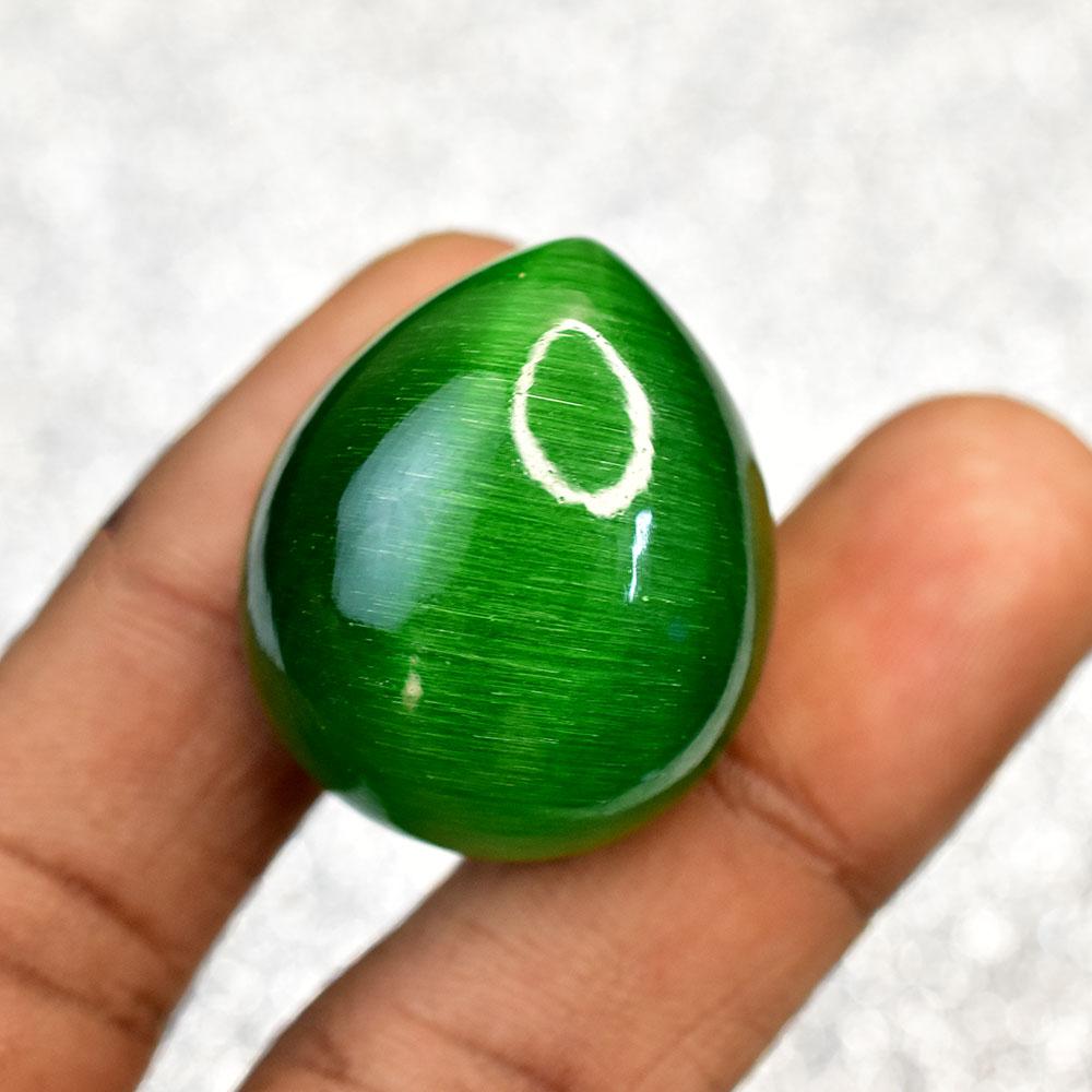 28x24mm Pear Cabochon Shape Natural Cat'S Eye Green Loose Gemstone for Jewelry Making and Crafts