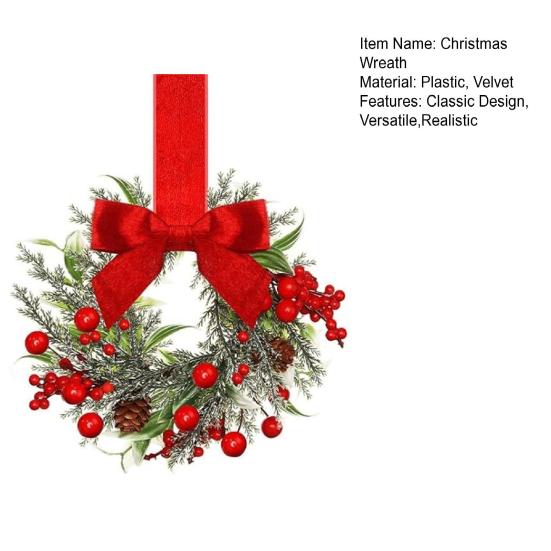 Mini vánoční věnec s červenou sametovou mašlí Dekorace na dvířka skříňky pro kuchyňské okno Selský dům Vchodové dveře Zeď Krb Bobulová girlanda