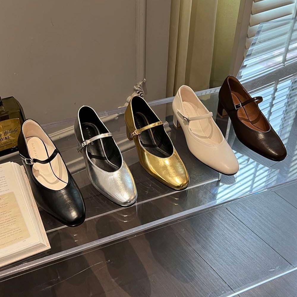 fashion Round Toe Women Pumps 2024 New Arrivals Solid Color Black Silver Gold White Brown Autumn Winter Belt Buckle Dress Shoes Woman 39