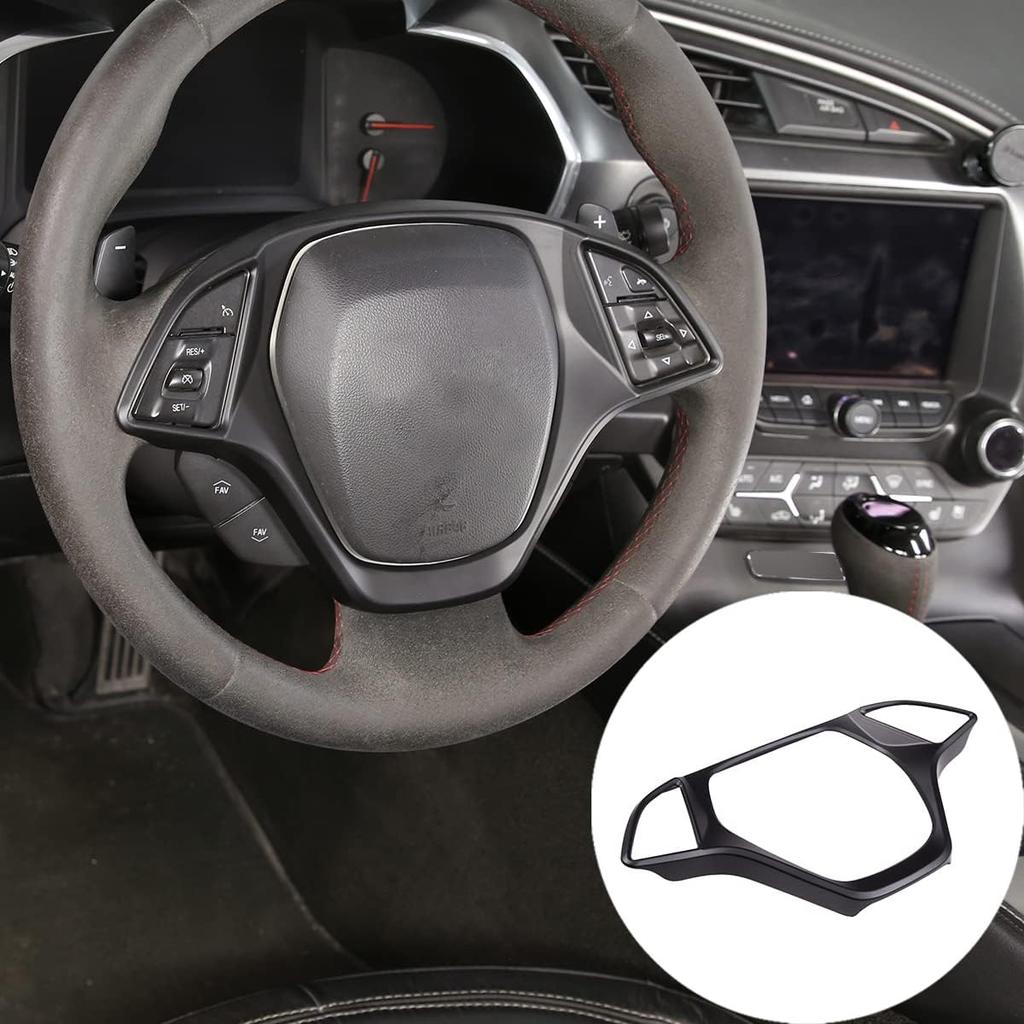 Car Steering Wheel Cover Molding Cover Trims Accessories Compatible for Chevrolet Corvette C7 2014-2019 Carbon Fiber Look Steering Wheel Accessories