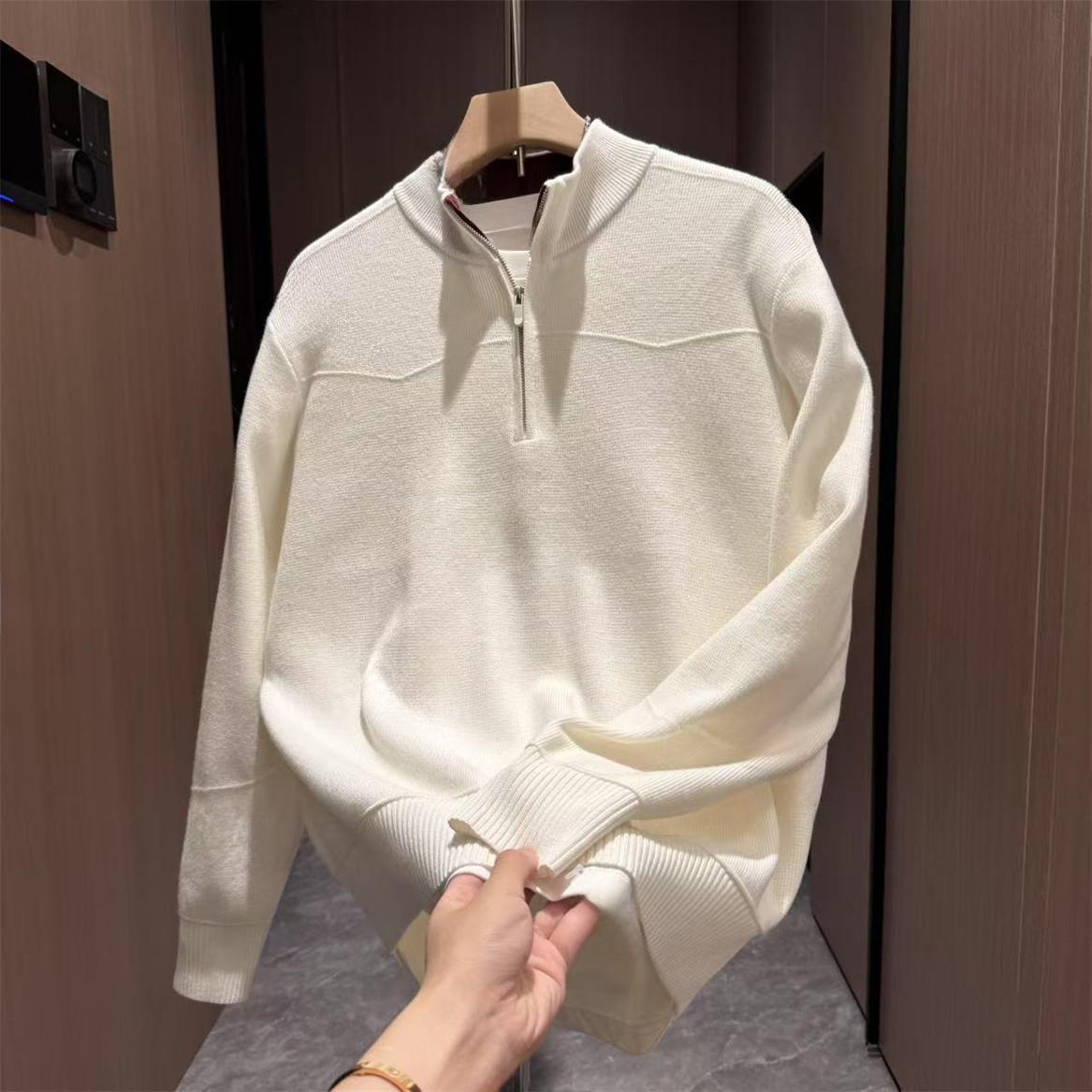 

Men s Color Block Wool Sweater: Autumn-Winter Half-Zip Knitwear with Casual Loose Lapel Design M абрикосовий