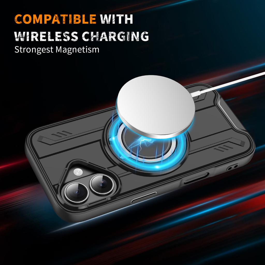 For iPhone 16 Plus Case Compatible with MagSafe Rotating Ring Kickstand PC + TPU Shockproof Phone Cover