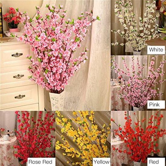 TRRAPLE Artificial Peach Blossom, Simulation Silk Cherry Blossom Branches 10 Pcs 26 Inch Cherry Plum Bouquet Branch Floral Arrangements for Home