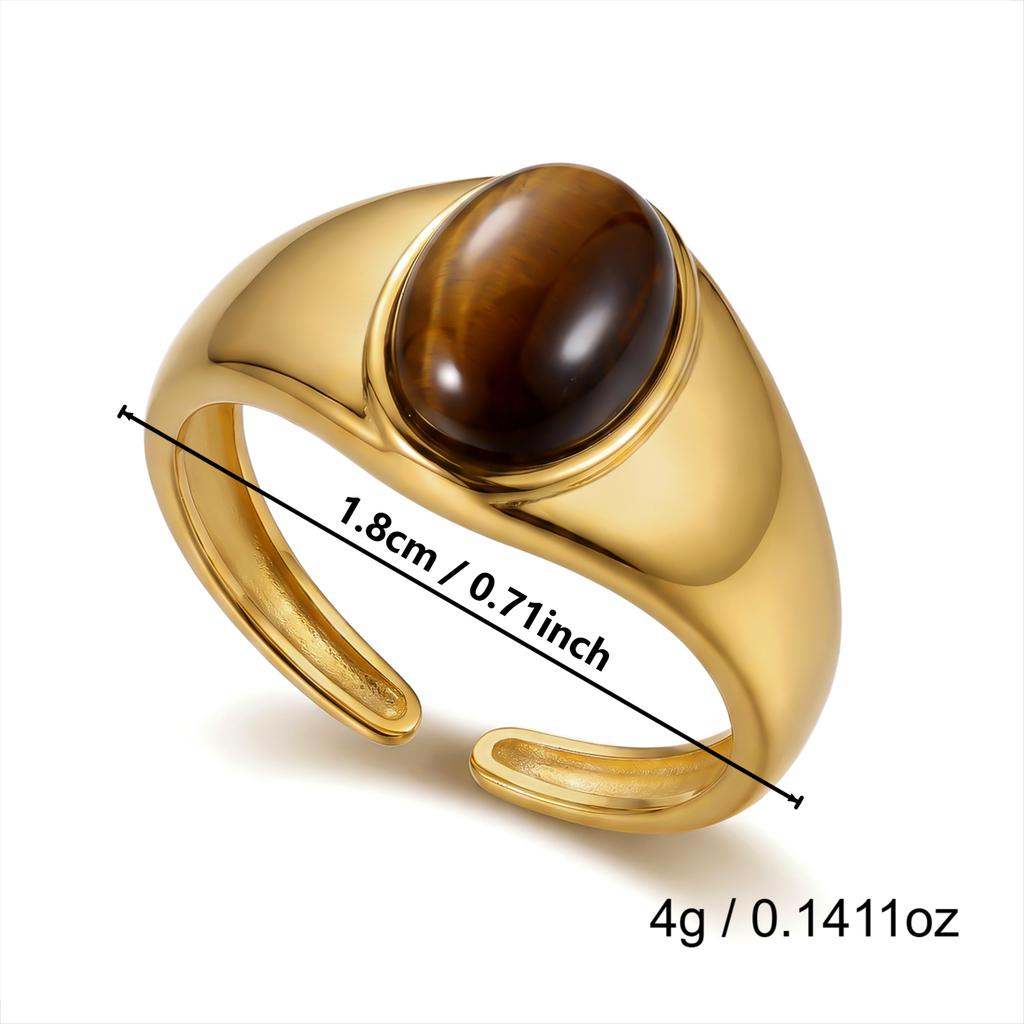 Maillard Style Tiger's Eye Signet Stone Ring for Women Adjustable Gold Plated PVD Coating Stainless Steel Party Jewelry Gift