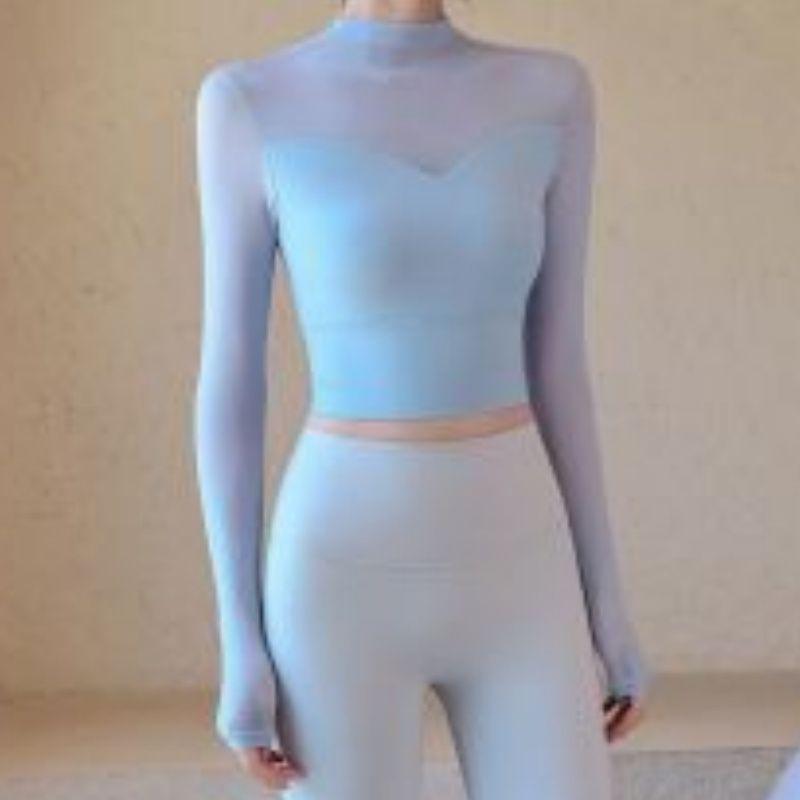 

Женская футболка для йоги с длинным рукавом и вставными чашечками, приталенная, Юго-Восточная Азия, европейский и американский стиль XL синий