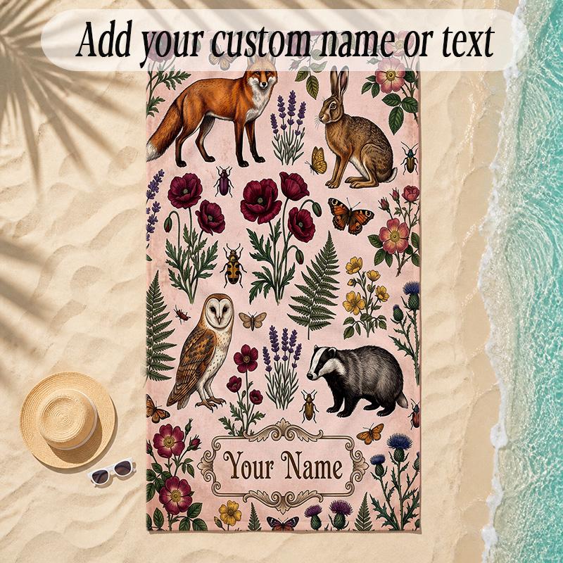 Animals Theme Soft Beach Towel Personalized Custom Name Text Towel Portable for Beach Pool Travel
