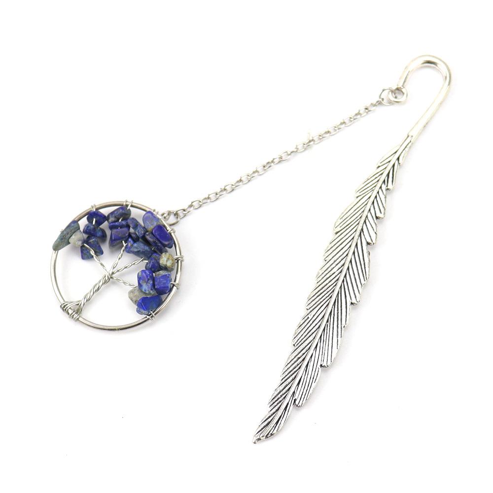 Vintage Tree of Life Bookmark - Handmade with Natural Crystal Chips & Antique Metal Feather