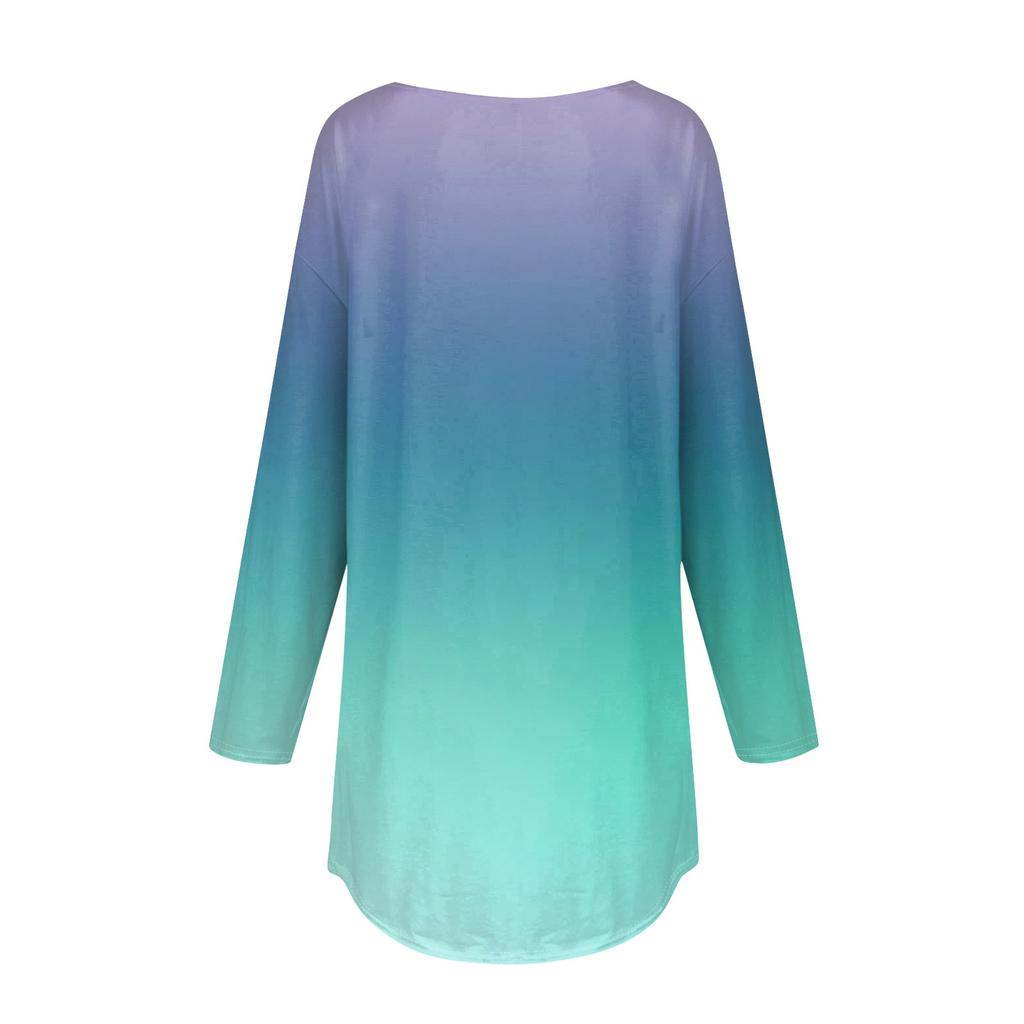 Dámské módní volné tričko s dlouhým rukávem a potiskem na knoflíky a límec