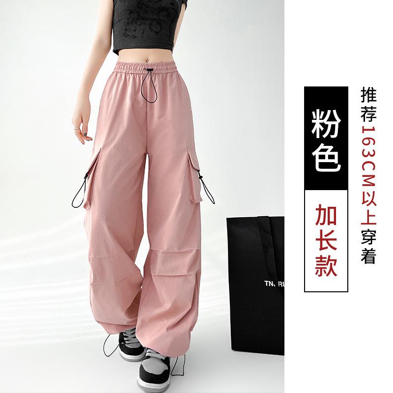 American wide-leg paratrooper overalls women's summer high-waisted mountaineering sports pants loose retro casual charging paper bag pants