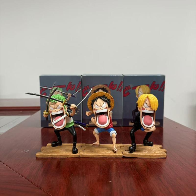 15cm Animation One Piece Luffy Figures Sanji Monkey D Luffy Roronoa Zoro Action Figure The Hungry Trio PVC Anime Model Perfect Toys