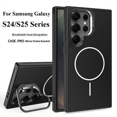 Osynligt Fäste Kylfunktion Fodral för Samsung Galaxy S25 S24 Ultra med MagSafe Trådlös Laddning Stötskyddande Fodral