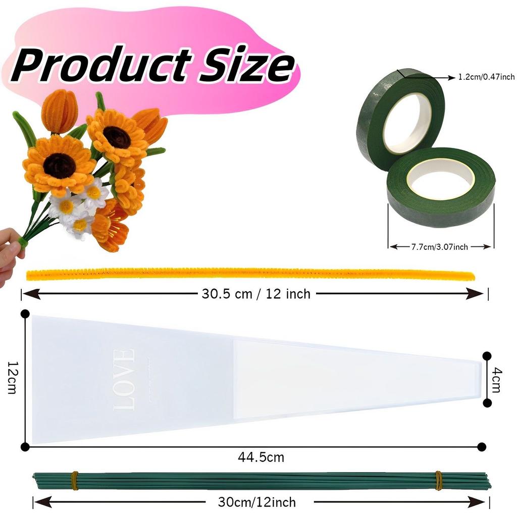 Pfeifenreiniger Blumen-Sets DIY Handwerksbedarf, zum Basteln künstlicher Sonnenblumensträuße, Hochzeits-Geburtstags-Festtagsgeschenk