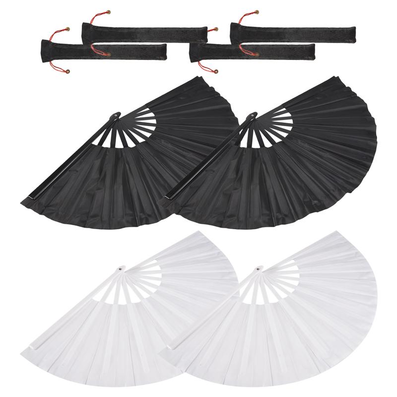 M-Modern-4 Pcs Large Folding Fan Silk Hand Fan Chinese Japanese Kung Fu Tai Chi Handheld Fan Folding Dancing Prop Craft Fan