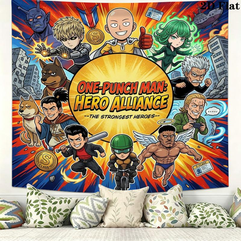Onepunch Man Wall Tapestry Aesthetic Wall Hanging Printed Fabric Blanket Decorative Tapestries For Bedroom Living Room Home Decor