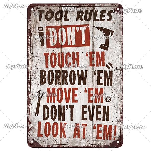 Vintage Auto Garage Metal Sign Vintage Plaque Rules Tin Sign Plate Wall Decor For Bar Club Man Cave Cartoon Art Painting Poster
