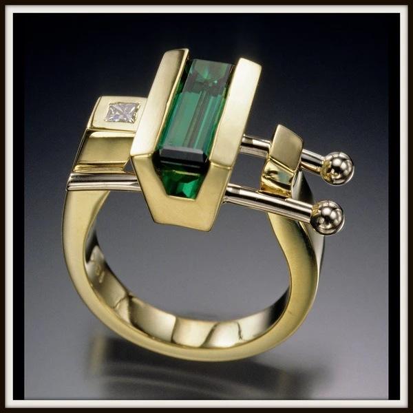 

New Fashion Inlaid Green Gemstone Ring Creative Jewelry Women 7 золотий