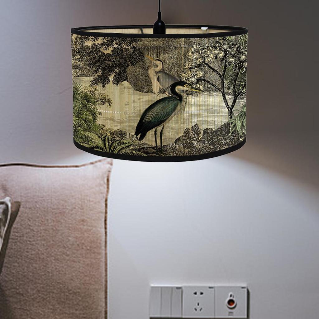 Drum Print Lamp Shade Chandelier Lamp Cover for E26/E27 Lampholder Retro Spider Decorative Bamboo Lampshade Cover