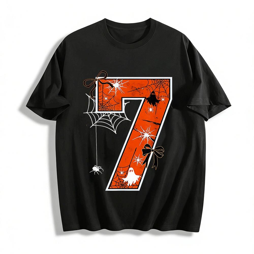 Halloween Themed Number 7 Print Casual Adult Top Pure cotton T-shirt XXS