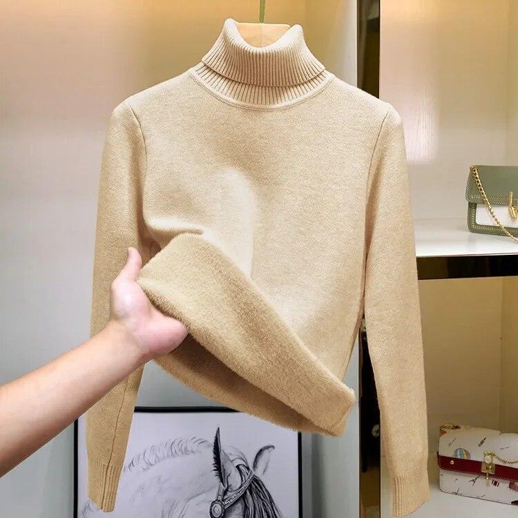 Office-lady Dolcevita Solido Maglione Donna Autunno Inverno Casual Pile Addensato Caldo Pullover Moda Loose Fit Soft Top 29760
