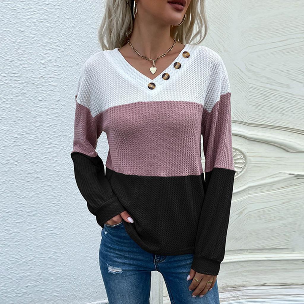 Long Sleeve Pullover Colorblock V-Neck Sweater