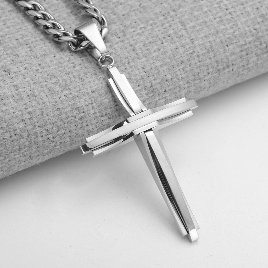 Vintage Cross Pendant Necklace Punk New Design Classic 316L Stainless Steel Curb Chain Men Women Necklace Jewelry
