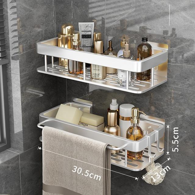Bathroom Shelf No-drill Wall Mount Corner Shelves Shampoo Towel Holder Kitchen Storage Rack  Alumimum Bathroom Accessories