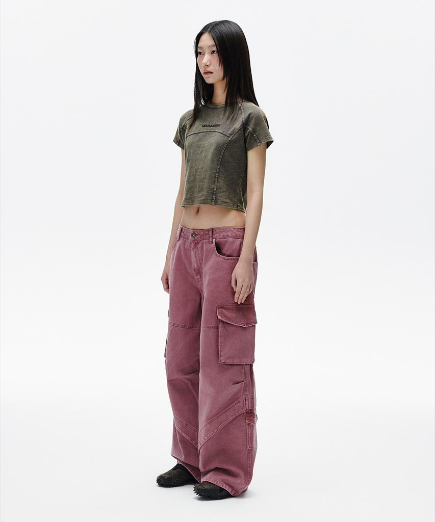 MAHAGRID Washed Curved Tee Charcoal(Mg2Fmft588A)