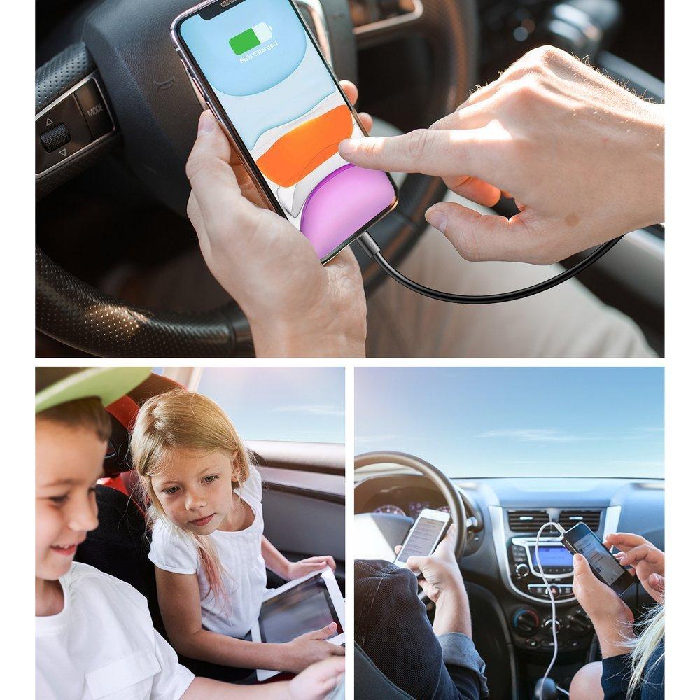 Joyroom High-Power 72W Dual Port Car Charger with 2xPD & 2xQC3.0, 1.5m USB-C Cable, Black Model JR-CL05