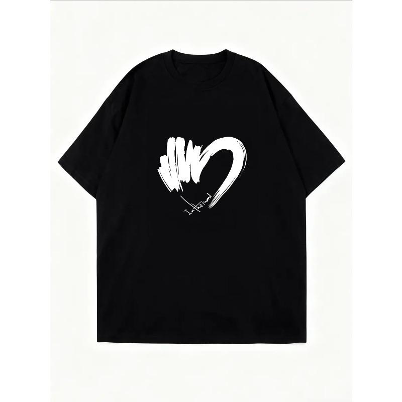 White T Shirt With Heart And Hand Print For Casual Wear