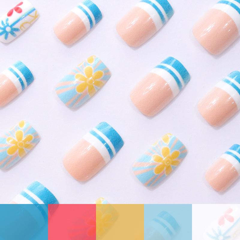 New Manicure Summer European And American Hawaii Beach Coconut Tree Classic French Short Square Wearing Armor