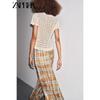 Zaprha 2025 Autumn New Women Versitile Fashion Mesh Hollow Knitted Round Neck Short Sleeve Top 6236104