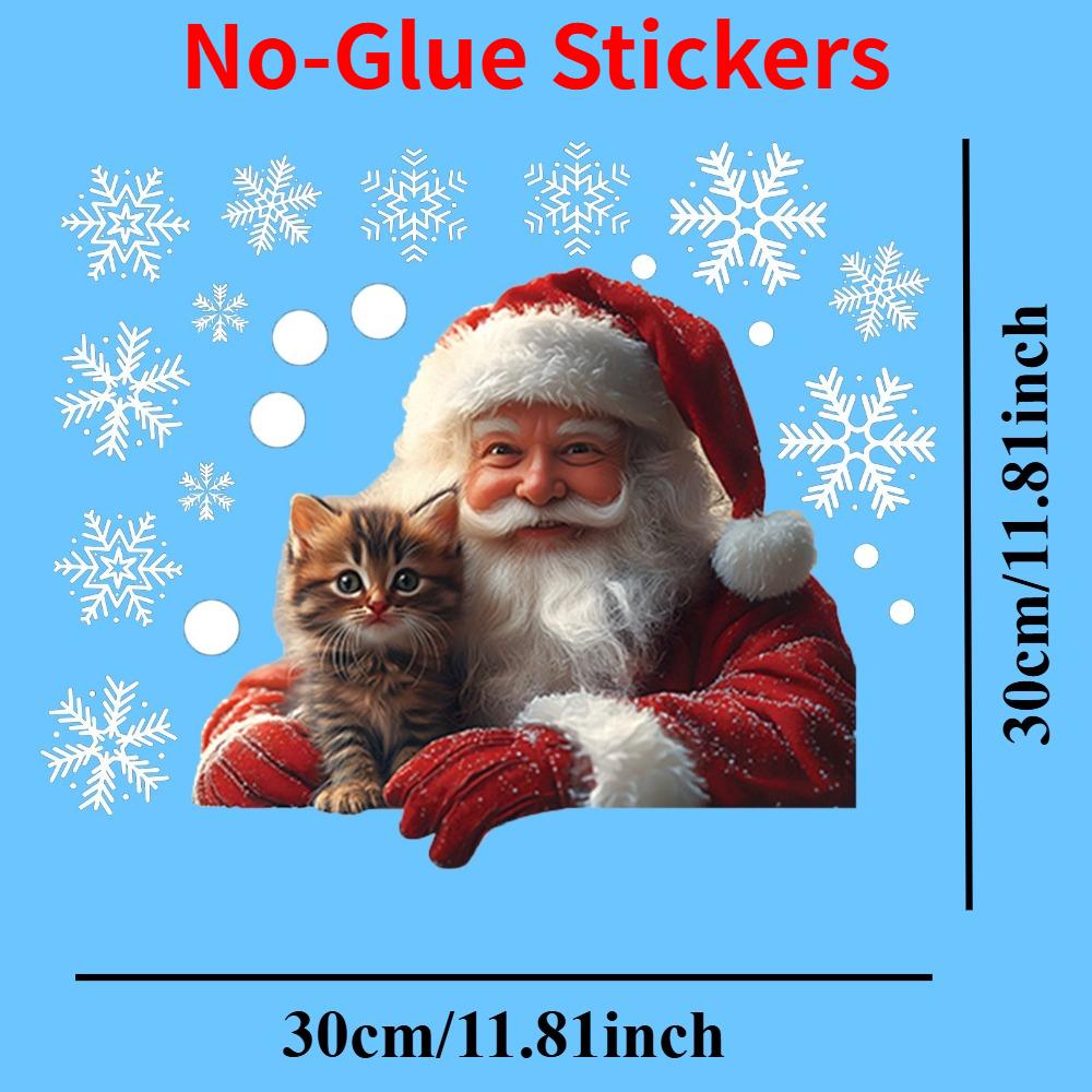1PC Santa Claus and Snowflake Window Glass Stickers Decoration Static Cling No Residue for Bedroom Living Room Christmas Decor