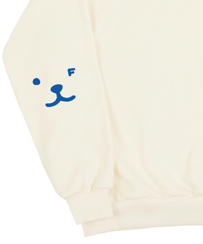 GRAVER [Unisex] Elbow Puppy Face Smile Sweatshirt_Cream/Blue Logo