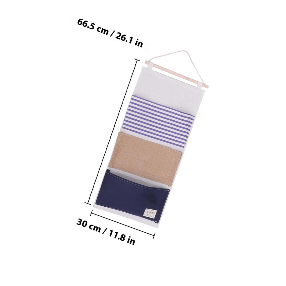 Cotton Linen Wall Hanging Bag 3 Pockets Storage Organizer Stripe Design Waterproof for Door Back Wardrobe Bathroom Kitchen