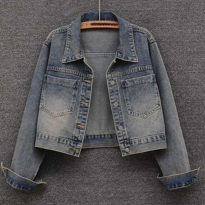 

Женское ковбойское пальто Весна Осень Мода Короткий Свободный Женский Топ Универсальный Большой Карман Корейская Версия Женская Джинсовая Куртка XXXXL синий