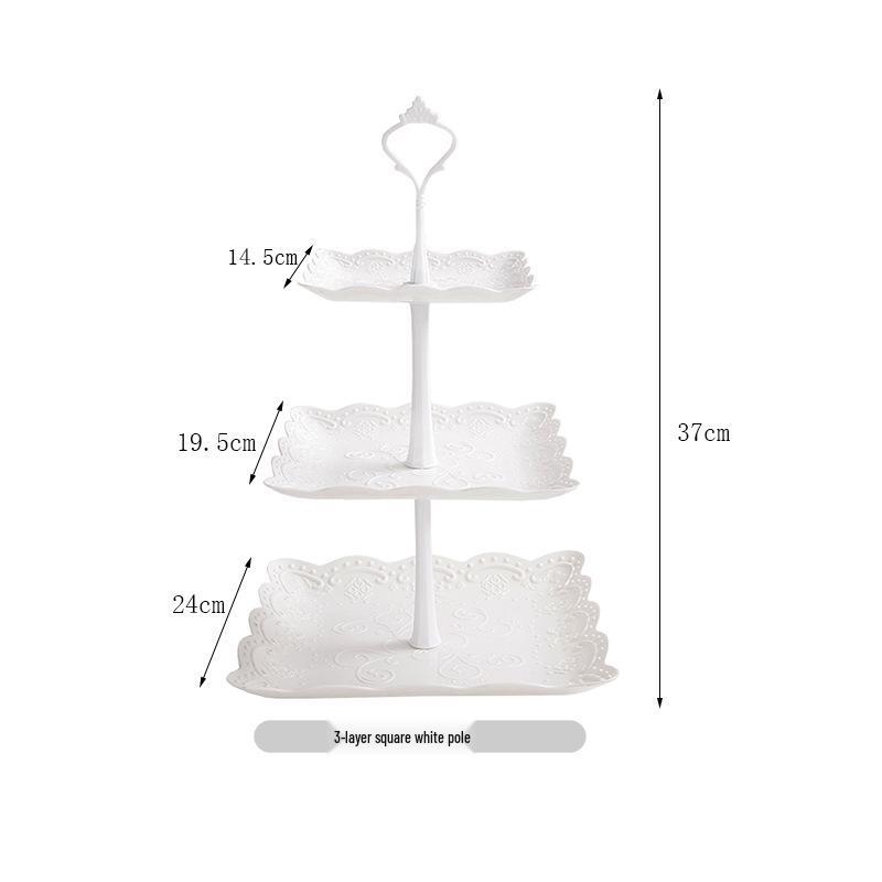 Trzypoziomowy europejski stojak na ciasto do popołudniowej herbaty - Kreatywna wielowarstwowa plastikowa taca na desery i talerz na owoce