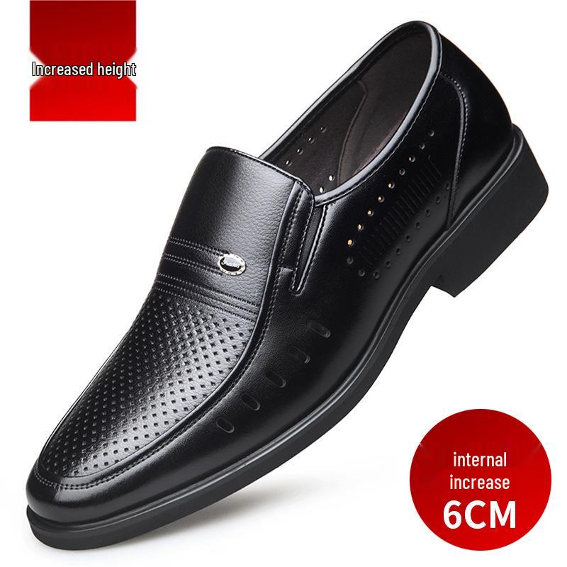 Men's Spring/Summer Hollow Leather Slip-On Shoes - Business Casual & Formal, Ideal for Middle-Aged and Elderly Dads