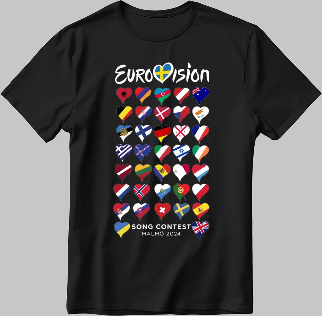 Full Flag Eurovision Song Contest MALMO 2025 New White Black Men's and Women's T-shirt TB High quality casual O-collar short sle