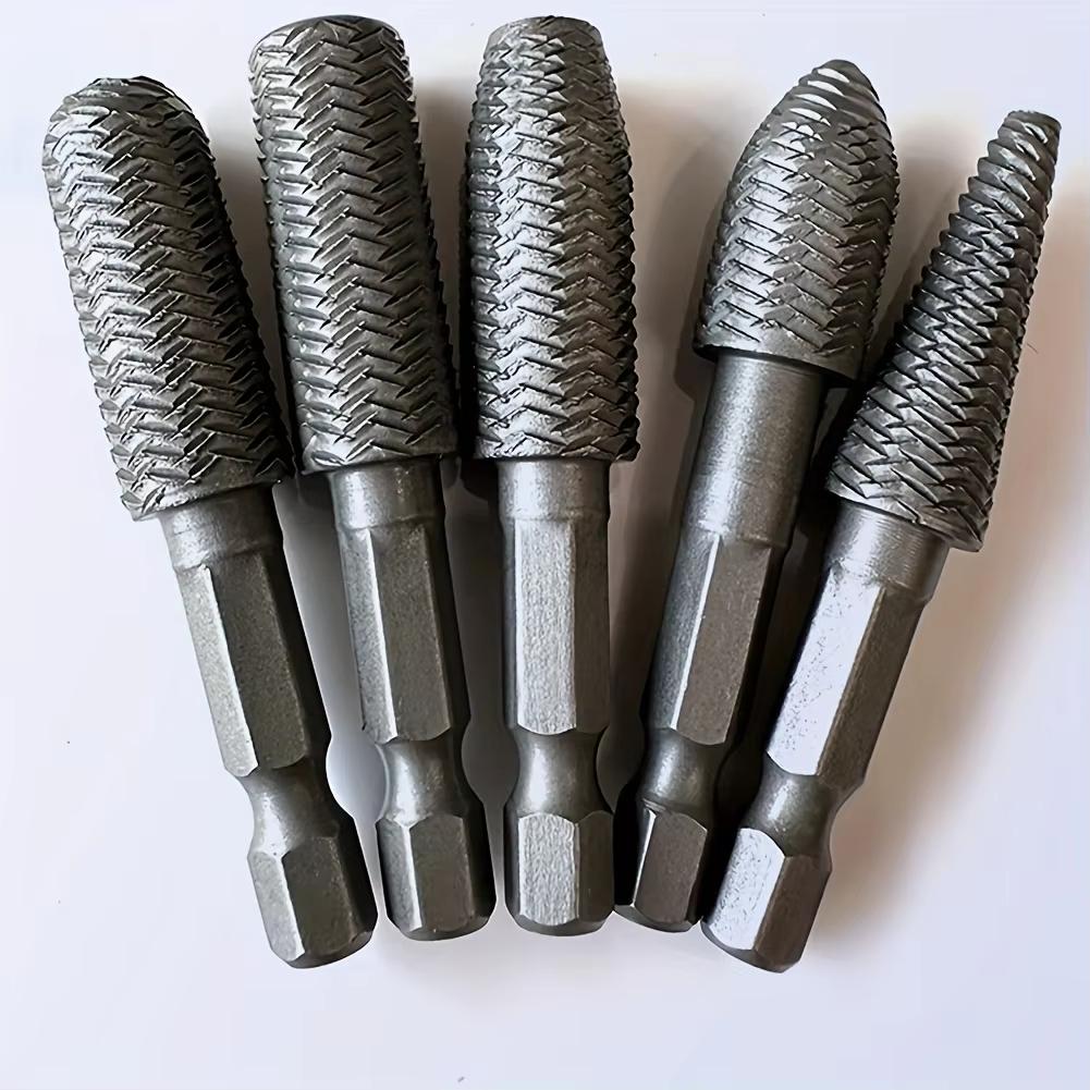 5pcs Hex Shank Rotary Steel File Set Dark Gray Durable Carbon Steel for Drilling Grinding Sanding & Engraving
