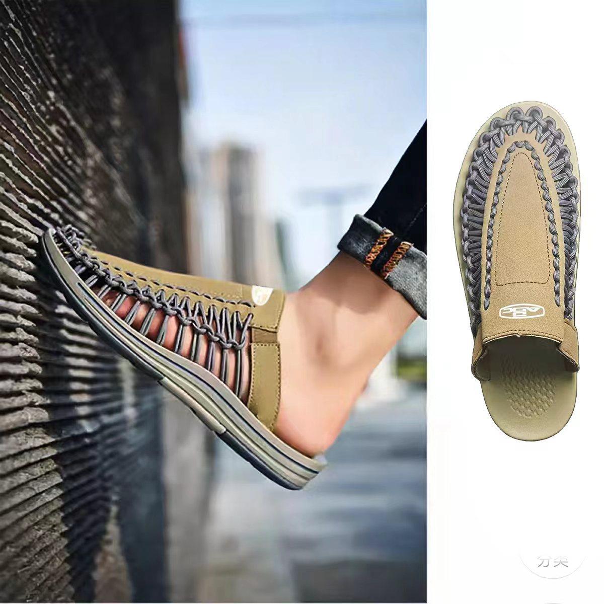 

Men s sandals platform Roman sandals beach slippers casual beach cool slippers woven cool slippers 47 хакі